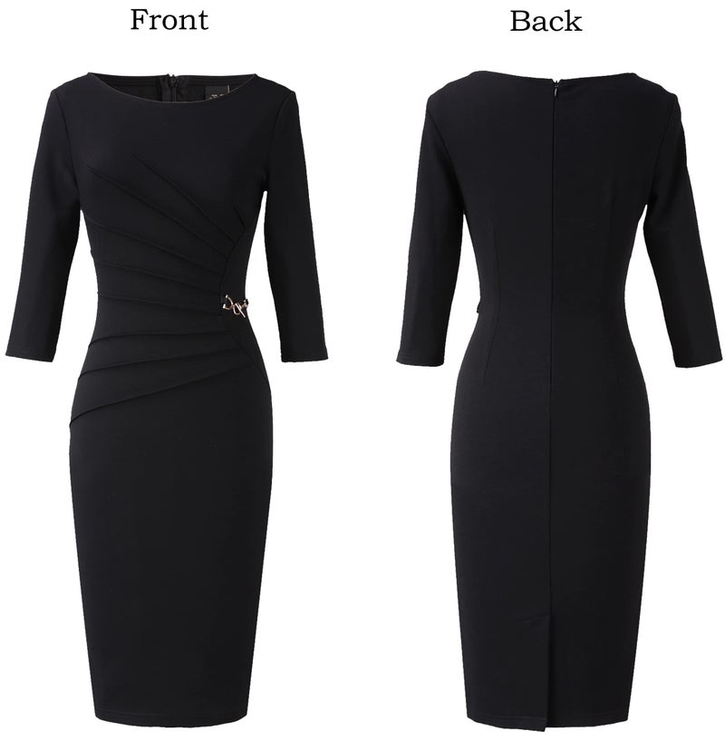 VFSHOW Womens Black Cocktail Party Elegant Ruched Work Business Office Bodycon Pencil Sheath Dress 6563 BLK XL - Image 3